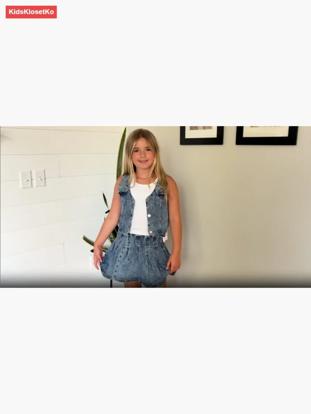 Girls Preppy Denim Vest & Pleated Skirt Set 2-Piece Outfit Soft Breathable